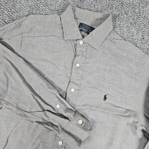 Polo Ralph Lauren Men's Gray Long Sleeve Button Up Shirt Slim Fit Pony Logo